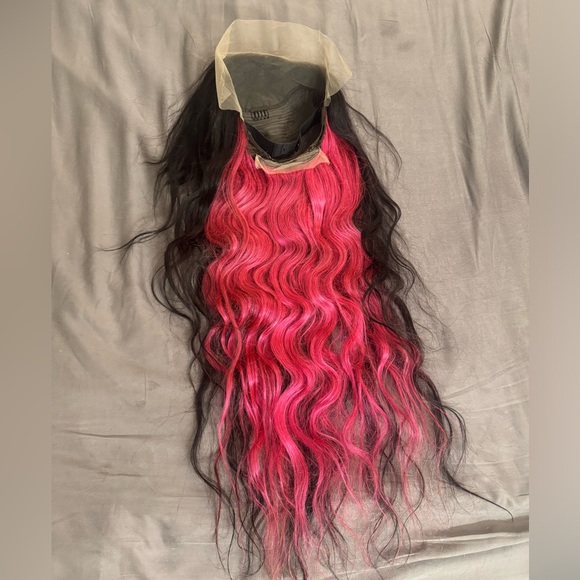 Human Hair Wig Dark Brown/Pink - Picture 8 of 14
